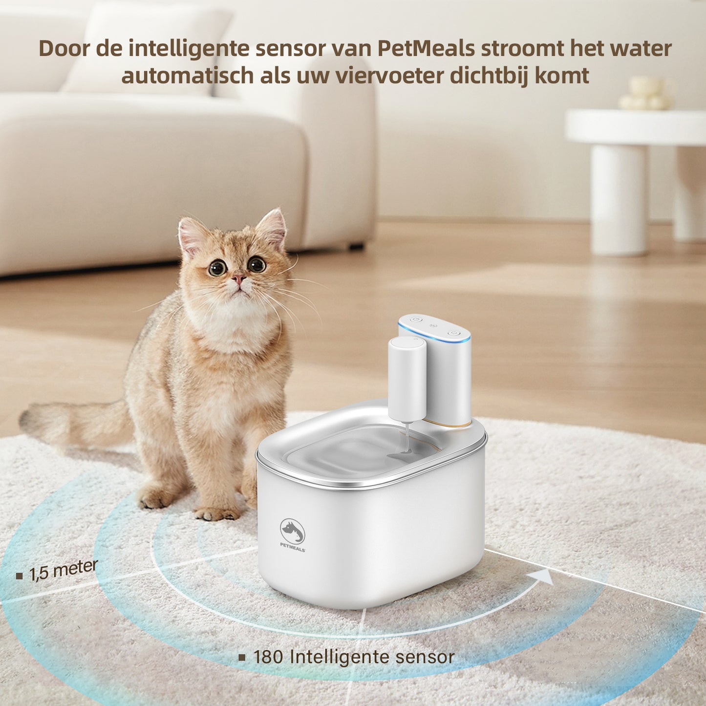 10. PetMeals® Drinkfontein kat & hond - Smart Kattenfontein met App - 4L