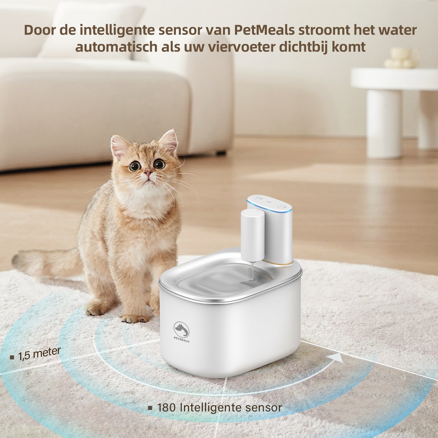 PetMeals® Drinkfontein kat & hond - Smart Kattenfontein met App - 4L