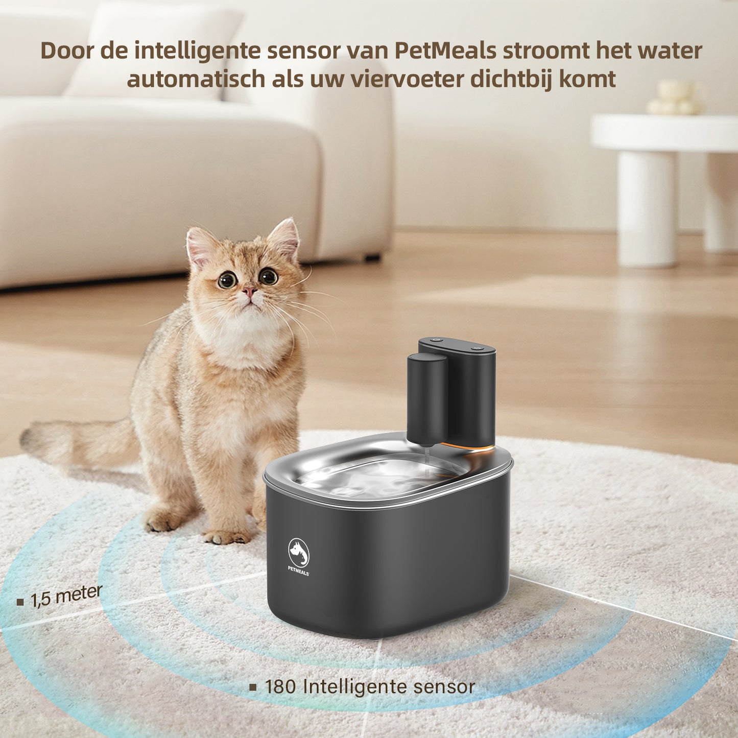 9. PetMeals® Drinkfontein kat & hond - Smart Kattenfontein met App - 4L