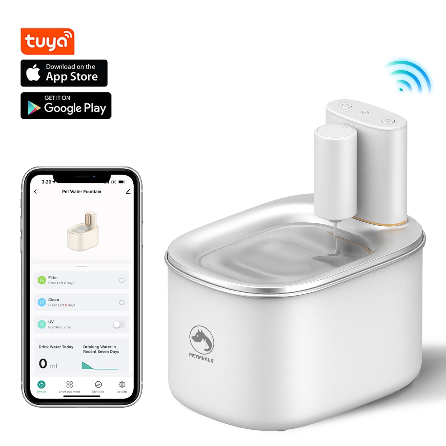 PetMeals® Drinkfontein kat & hond - Smart Kattenfontein met App - 4L