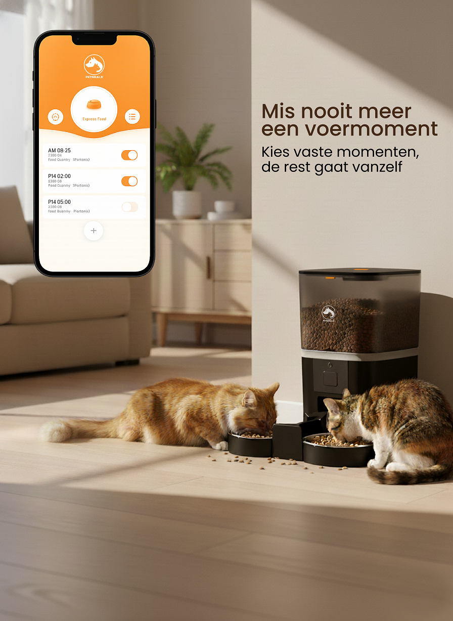 AONBOY Dubbele Automatische Kattenvoeder – 5L Capaciteit, WiFi & App-besturing, Twee Aparte Bakken – Voor Huishoudens Met Meerdere Katten
