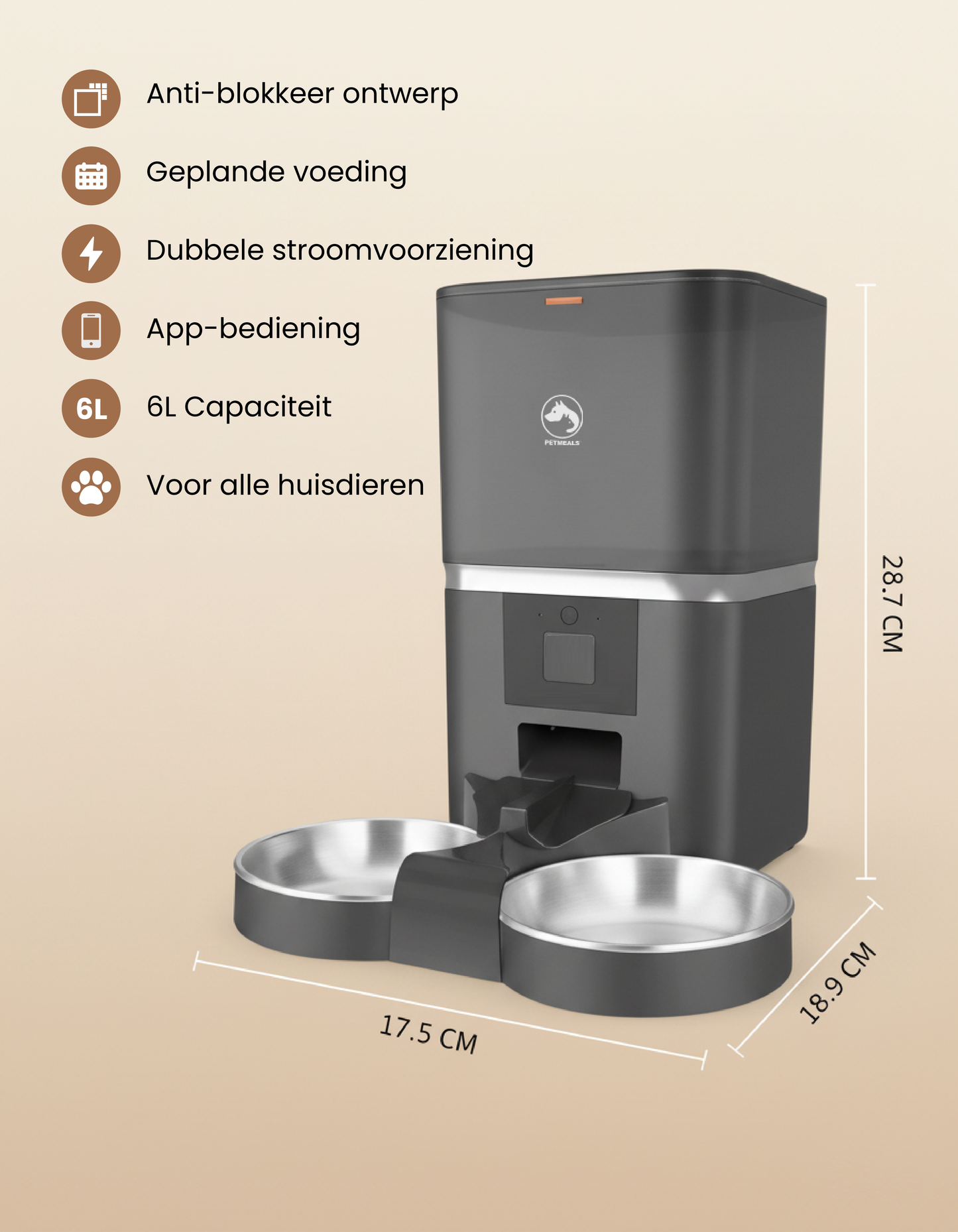 5. PetMeals® Automatische Voerbak met WiFi – Dubbele Voerbak voor Honden & Katten