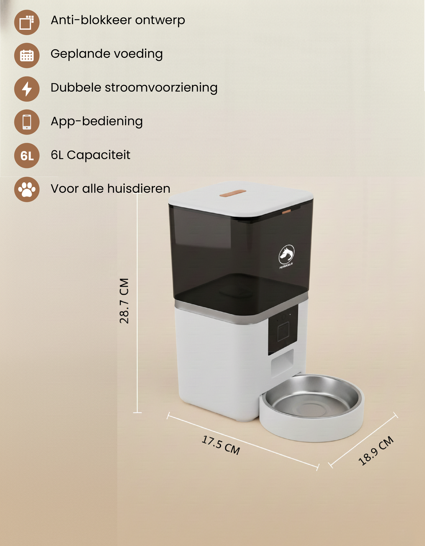 8. PetMeals® Automatische Voerbak met WiFi – Enkele Voerbak voor Honden & Katten